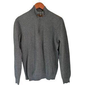 Massimo Dutti Gray Quarter-Zip Sweater Mens L Cotton & Cashmere Blend With Suede